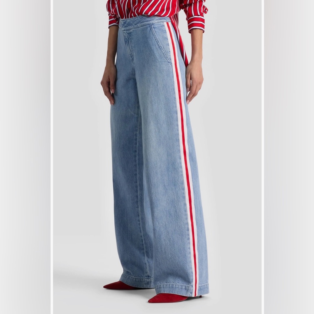 ALICE + OLIVIA Xnder Racing Stripe Wide Leg Jeans - Picture 2 of 11
